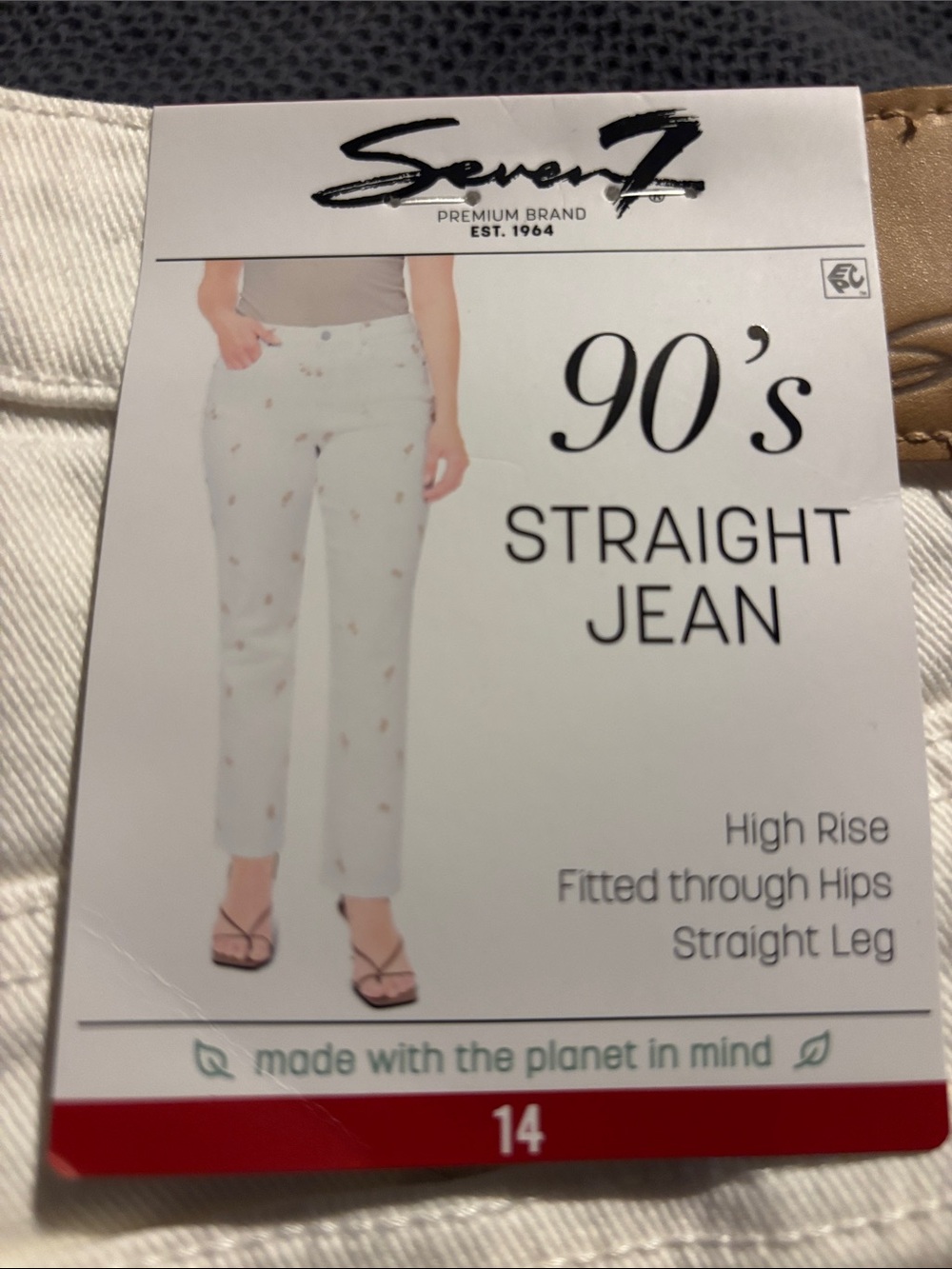Seven7 Off-White Straight Leg Jeans with Tiny Floral Motif